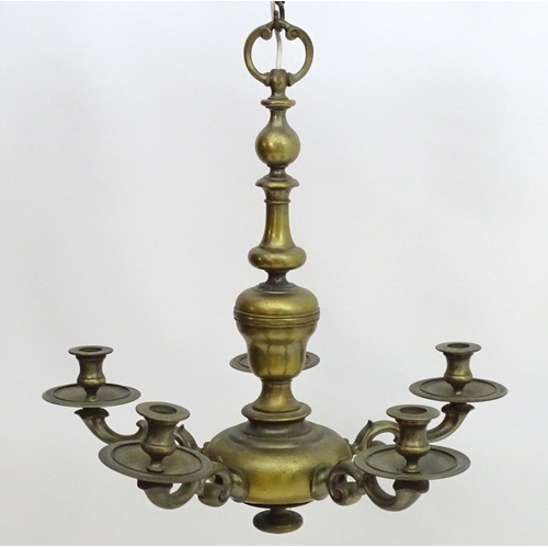 2238 - A late 19thC Dutch chandelier / electrolier, the pendant light with five scrolling branches. Approx ... 