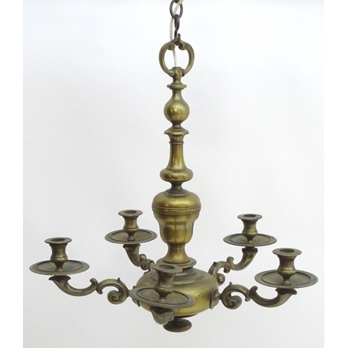 2238 - A late 19thC Dutch chandelier / electrolier, the pendant light with five scrolling branches. Approx ... 