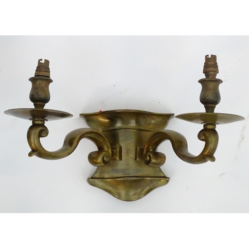 2239 - Five late 19thC Dutch chandelier / electrolier wall lights with twin branches 14