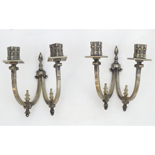 2242 - A pair of 20thC twin branch wall lights with Fleur de lys and stylised Georgian dolphin decoration A... 