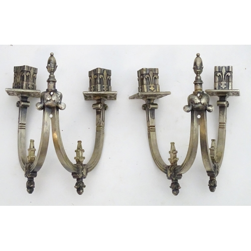 2242 - A pair of 20thC twin branch wall lights with Fleur de lys and stylised Georgian dolphin decoration A... 