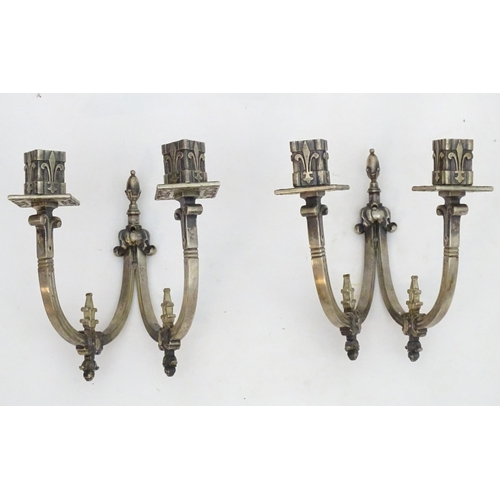 2242 - A pair of 20thC twin branch wall lights with Fleur de lys and stylised Georgian dolphin decoration A... 