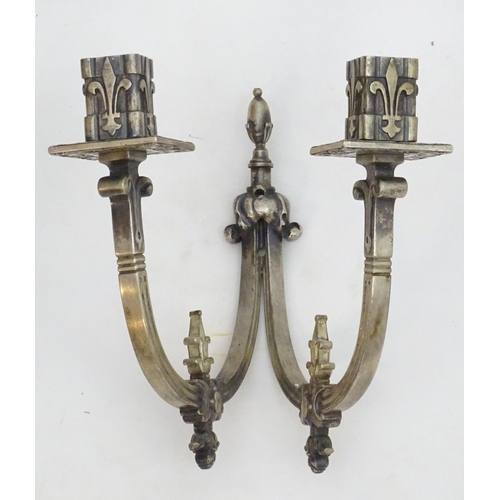 2242 - A pair of 20thC twin branch wall lights with Fleur de lys and stylised Georgian dolphin decoration A... 