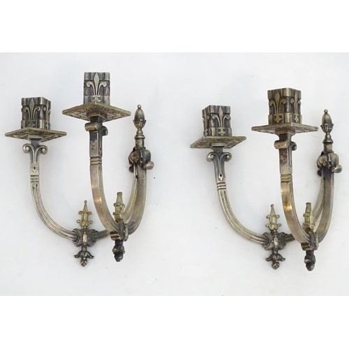 2242 - A pair of 20thC twin branch wall lights with Fleur de lys and stylised Georgian dolphin decoration A... 