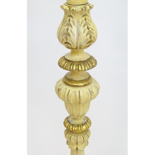 2244 - A mid - late 20thC Italian carved wood standard lamp with cream and gilt finish. Approx 65