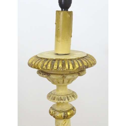 2244 - A mid - late 20thC Italian carved wood standard lamp with cream and gilt finish. Approx 65