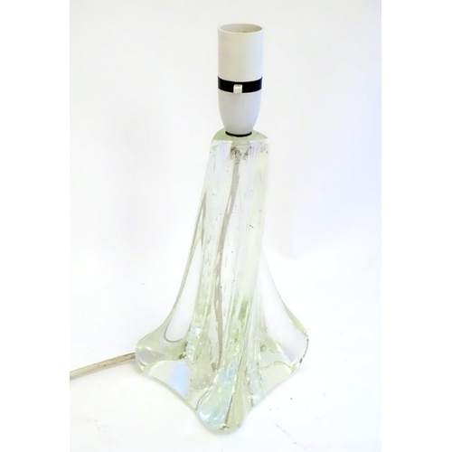 2257 - A Vintage retro glass lamp base with bubble inclusions. Approx 12