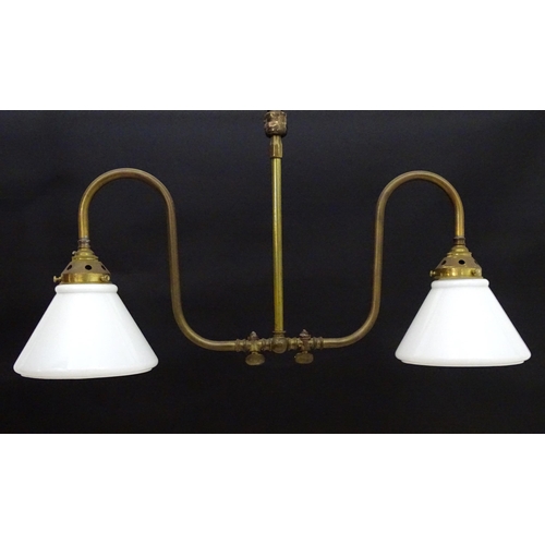 2270 - A twin branch light fitting with white glass conical shaped shades. Approx. 25