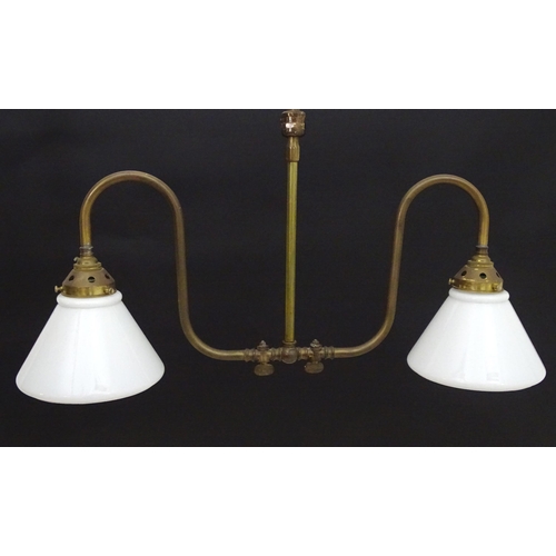 2270 - A twin branch light fitting with white glass conical shaped shades. Approx. 25