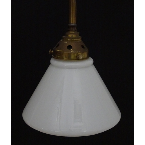 2270 - A twin branch light fitting with white glass conical shaped shades. Approx. 25