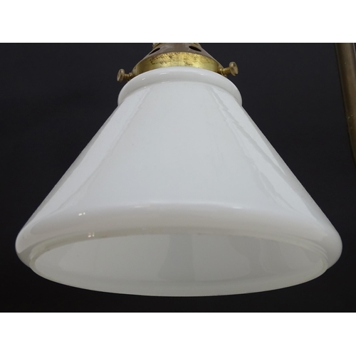 2270 - A twin branch light fitting with white glass conical shaped shades. Approx. 25