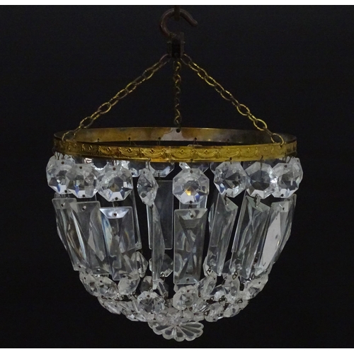 2272 - A pendant bag light shade with glass lustres. Approx 8