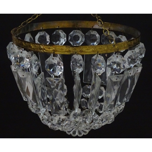 2272 - A pendant bag light shade with glass lustres. Approx 8