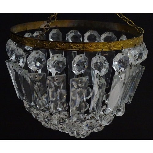 2272 - A pendant bag light shade with glass lustres. Approx 8