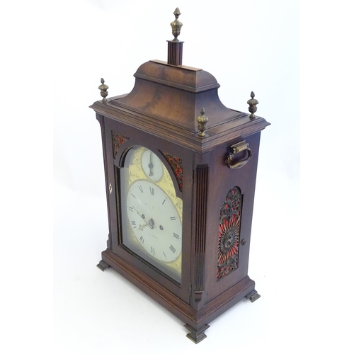 2282 - A mahogany cased bracket clock, the brass and enamel break arch dial signed ' Robt Wood , London ' a... 