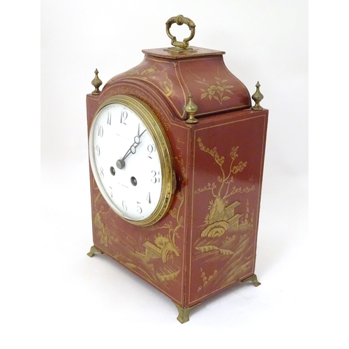 2283 - Maple & Co : A mantle clock with white enamel dial signed Maple & Co Ltd Paris London within a red l... 