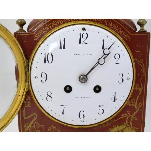 2283 - Maple & Co : A mantle clock with white enamel dial signed Maple & Co Ltd Paris London within a red l... 