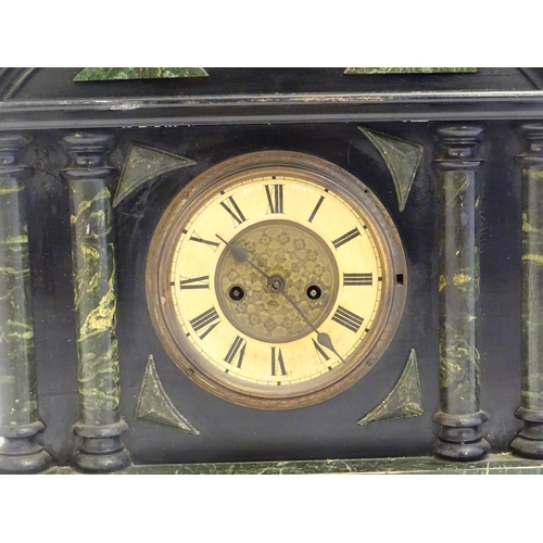 2284 - A mantle clock with wooden faux slate / marble case. The whole approx 17 1/2