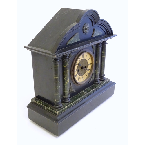 2284 - A mantle clock with wooden faux slate / marble case. The whole approx 17 1/2