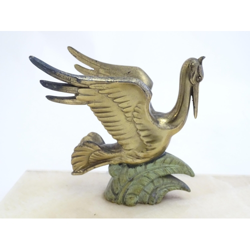 2287 - A 20thC late Art deco onyx mantle clock with stylised pelican decoration 17 3/4