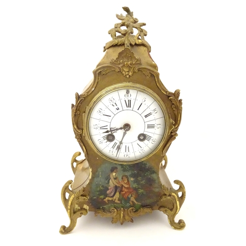 2289 - A French 19thC mantle clock decorated in the Vernis Martin style with gilt mounts, enamel dial and 8... 