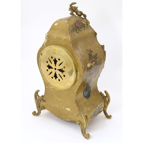 2289 - A French 19thC mantle clock decorated in the Vernis Martin style with gilt mounts, enamel dial and 8... 