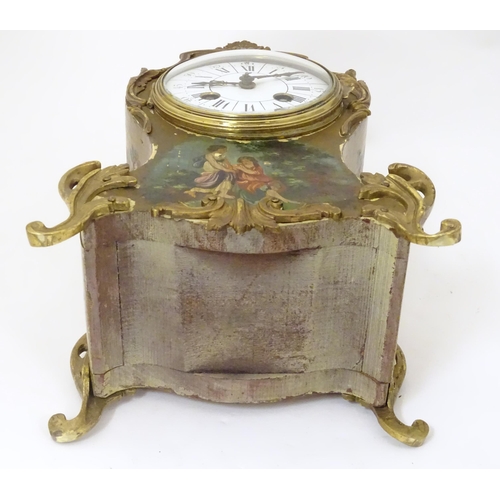 2289 - A French 19thC mantle clock decorated in the Vernis Martin style with gilt mounts, enamel dial and 8... 