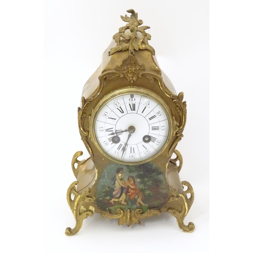 2289 - A French 19thC mantle clock decorated in the Vernis Martin style with gilt mounts, enamel dial and 8... 