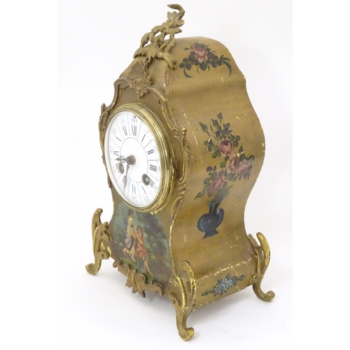 2289 - A French 19thC mantle clock decorated in the Vernis Martin style with gilt mounts, enamel dial and 8... 