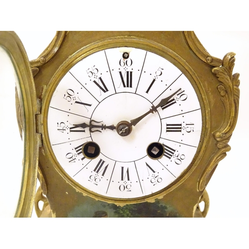 2289 - A French 19thC mantle clock decorated in the Vernis Martin style with gilt mounts, enamel dial and 8... 