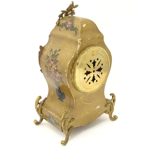 2289 - A French 19thC mantle clock decorated in the Vernis Martin style with gilt mounts, enamel dial and 8... 