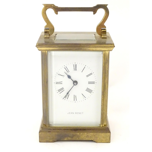 2290 - A brass five glass carriage clock, the white enamel dial  with Roman numerals and inscribed 'Jean Re... 