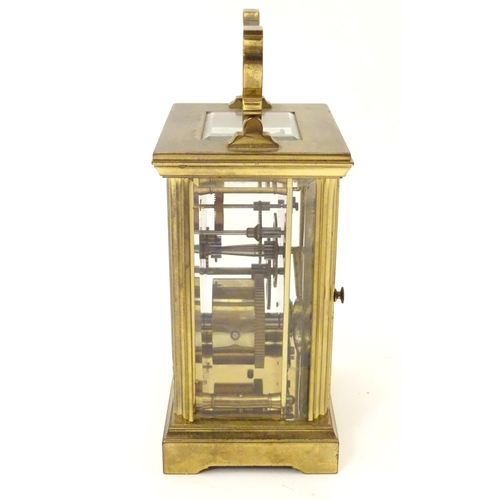 2290 - A brass five glass carriage clock, the white enamel dial  with Roman numerals and inscribed 'Jean Re... 