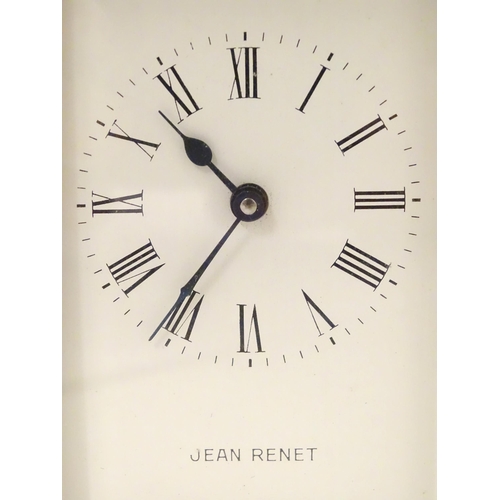 2290 - A brass five glass carriage clock, the white enamel dial  with Roman numerals and inscribed 'Jean Re... 