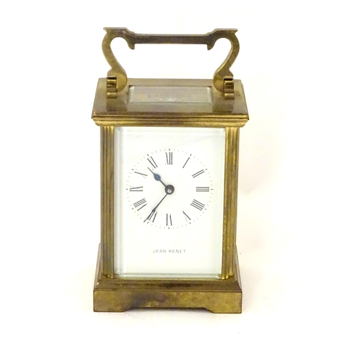 2290 - A brass five glass carriage clock, the white enamel dial  with Roman numerals and inscribed 'Jean Re... 