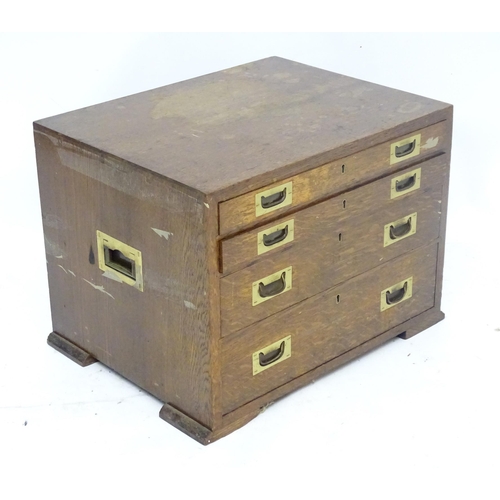 1111 - A Walker & Hall, Sheffield oak cutlery/ flatware box / canteen with four drawers and campaign style ... 