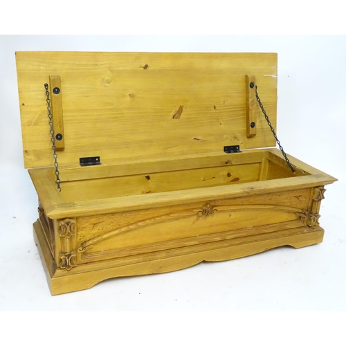 2 - A small carved pine blanket box. Approx. 10 1/4