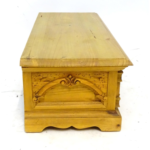 2 - A small carved pine blanket box. Approx. 10 1/4