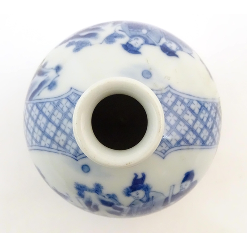 49 - A Chinese blue and white ink pot of dome form decorated with scholars with scrolls in a landscape. C... 