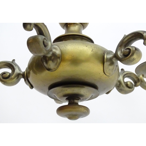 1332 - A late 19thC Dutch chandelier / electrolier, the pendant light with five scrolling branches. Approx ... 