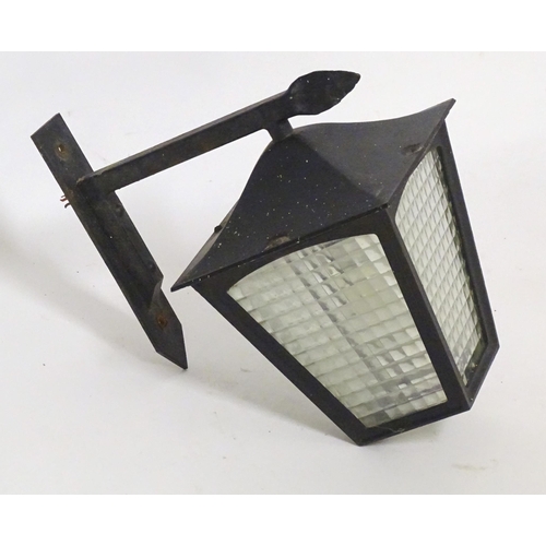 1369 - Garden & Architectural, Salvage: a 20thC exterior lantern / light, with blacked finish and glazed pa... 