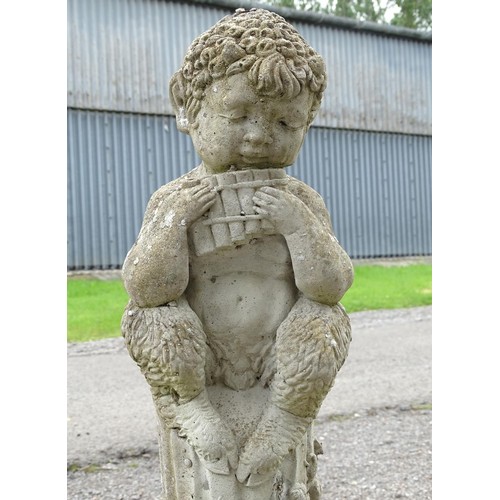 1370 - Garden & Architectural, Salvage: a pair of 20thC reconstituted stone statues formed as cherubs atop ... 