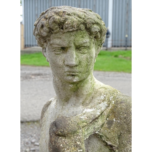 1371 - Garden & Architectural, Salvage: a 20thC reconstituted stone statue formed as Michaelangelo's David,... 