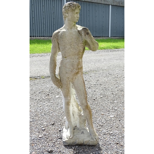 1371 - Garden & Architectural, Salvage: a 20thC reconstituted stone statue formed as Michaelangelo's David,... 