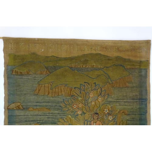 1394 - An Arts & Crats embroidered tapestry titled The Idle Lake, depicting Phaedria / Phaedra The Faerie Q... 