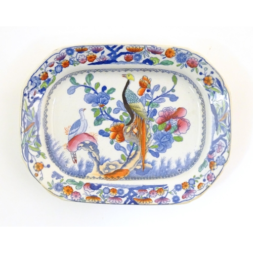 69 - A Mason's Ironstone dish decorated in the Long-tailed Bird pattern. Approx. 6