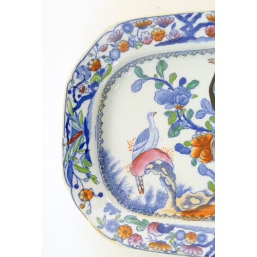 69 - A Mason's Ironstone dish decorated in the Long-tailed Bird pattern. Approx. 6