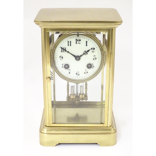 1405 - A French four glass and brass 8-day mantel clock stamped Japy Freres and H&H, striking on a gong and... 