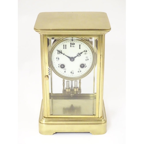 1405 - A French four glass and brass 8-day mantel clock stamped Japy Freres and H&H, striking on a gong and... 