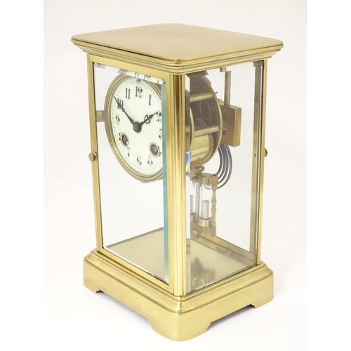 1405 - A French four glass and brass 8-day mantel clock stamped Japy Freres and H&H, striking on a gong and... 